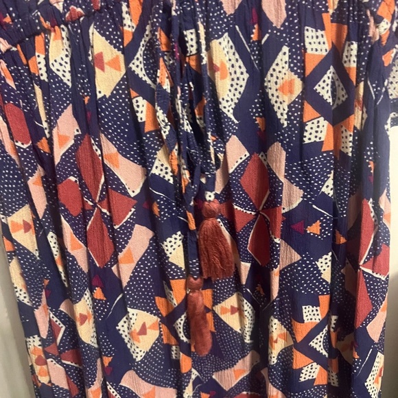 FINAL PRICE World Market Blue Geometric Maxi Dress V-Neck Cinch Waist - Picture 3 of 5